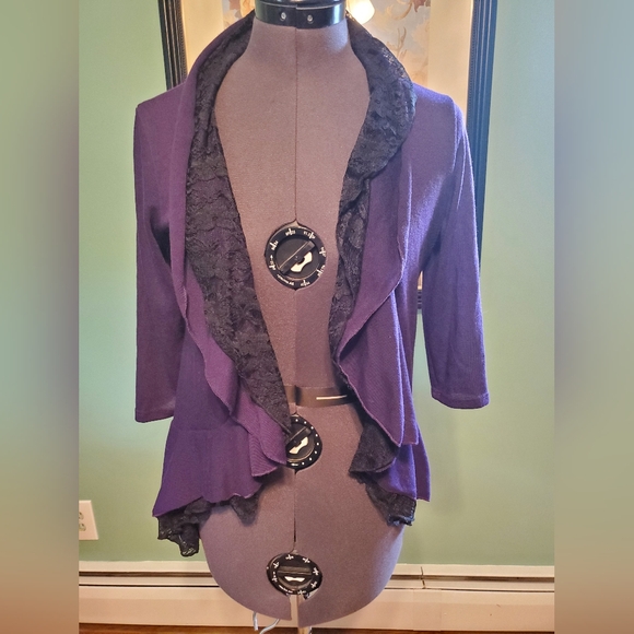 Purple Ruffled J Mode Cardigan - Picture 1 of 8